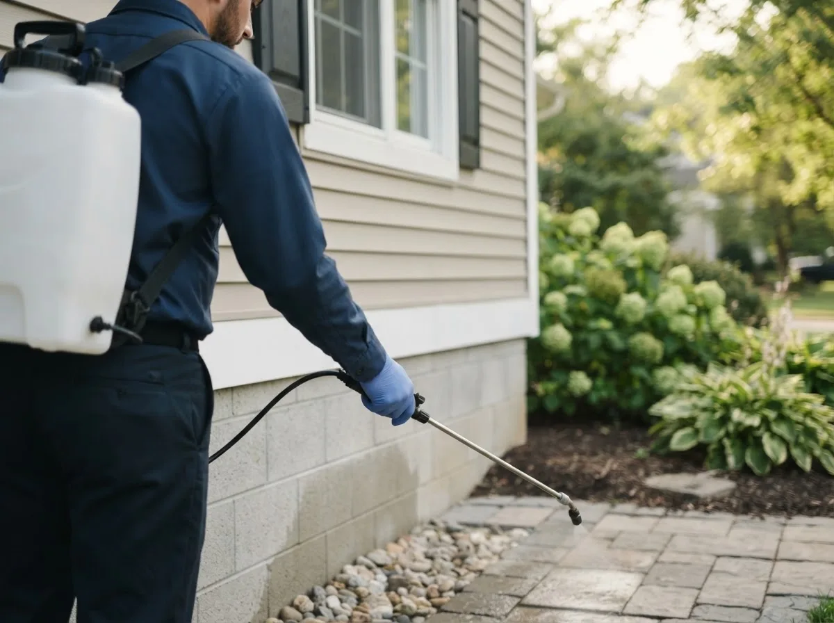 Pest control technician inspecting a home in Woods Hole, MA